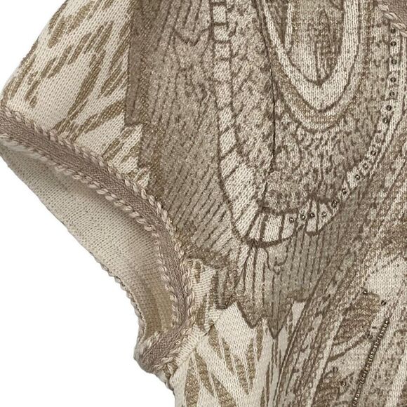 Chico's Short Sleeve Beaded Foil-Print Cardigan Sweater Gold & Ivory/Ecru Small - Picture 3 of 9